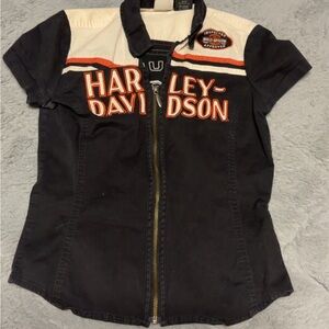Harley-Davidson Black and Cream Branded Collar Shirt